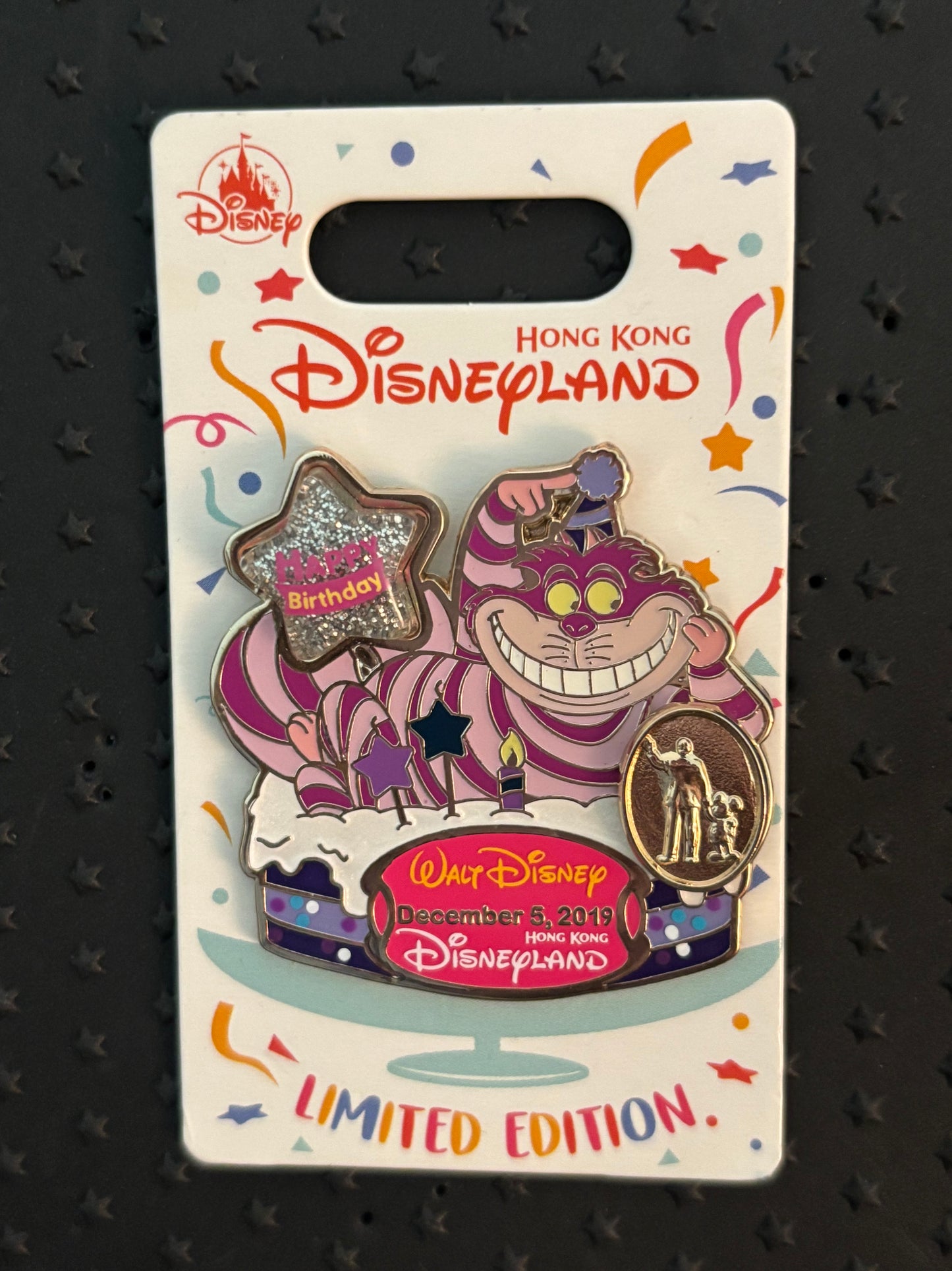 Cheshire Cat Happy Birthday Hong Kong Disneyland pin